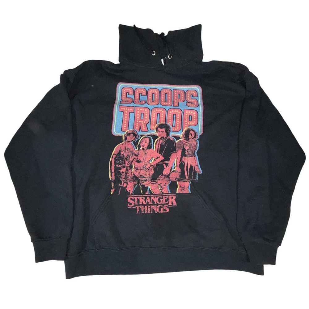 Jerzees Stranger Things Scoops Troop Graphic Hoodie Black XL Steve Robin Dustin